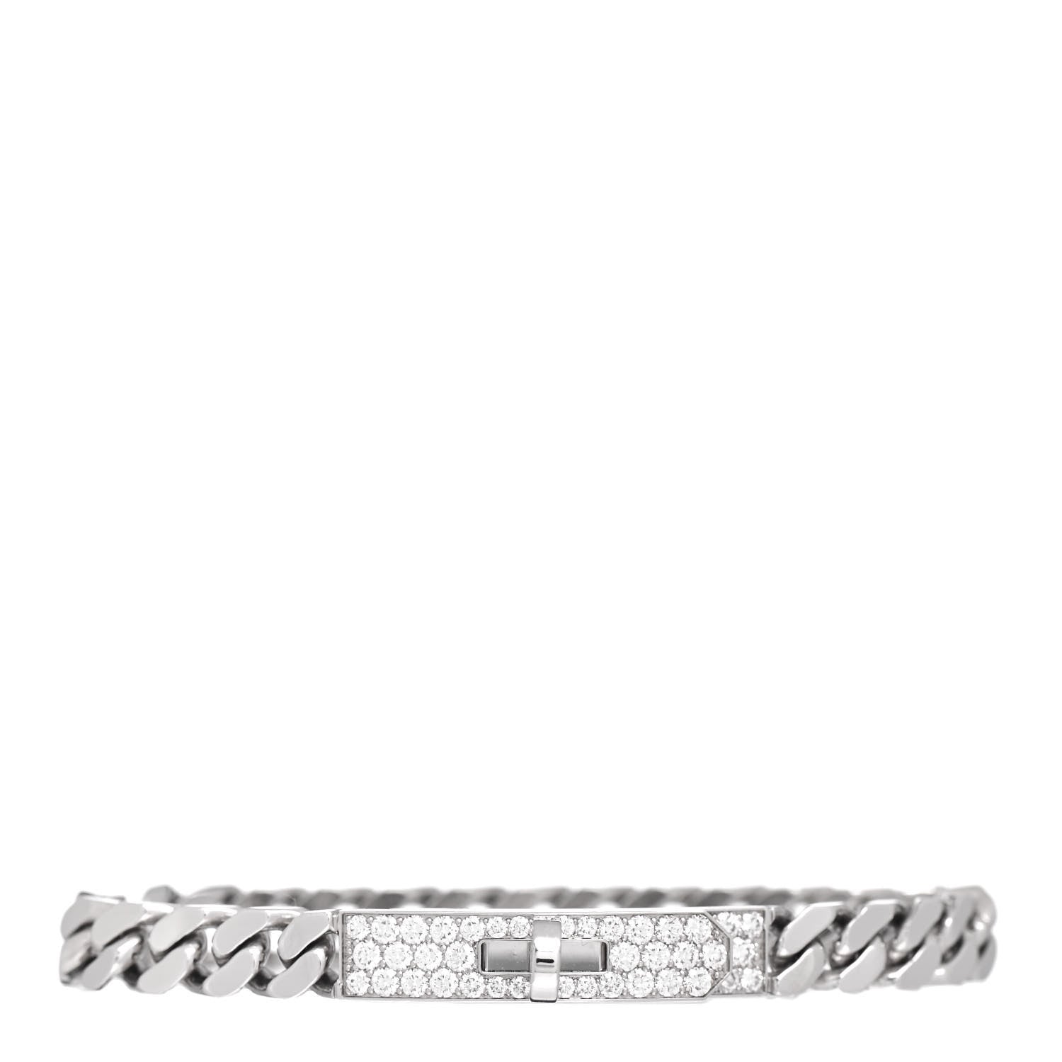 Hermes 18K White Gold Diamond TPM Kelly Gourmette Bracelet XS 1 of 4