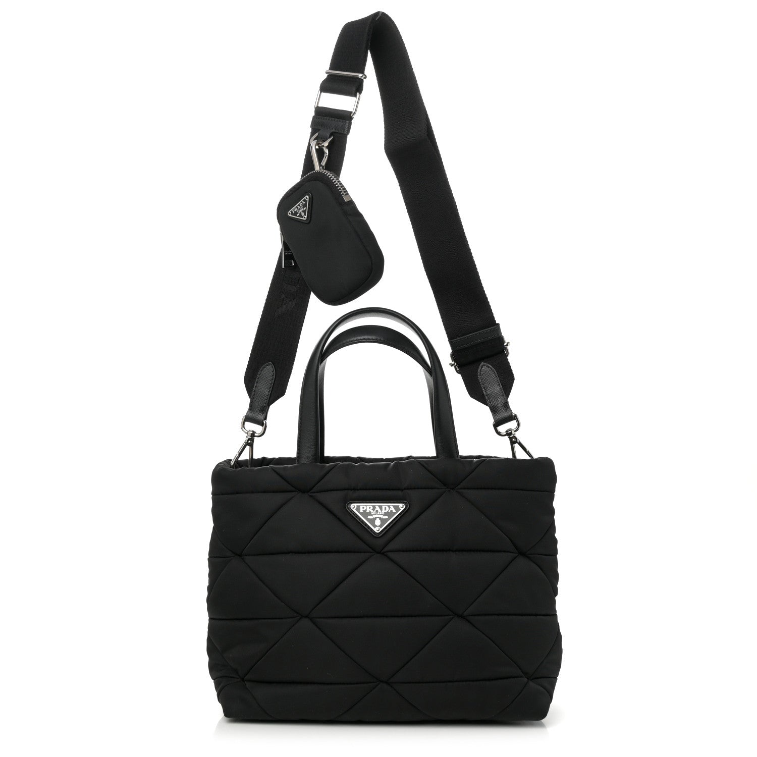 Prada Re-Nylon Nappa Triangle Quilted Padded Double Handled Zip Pocket Tote Black 1 of 11