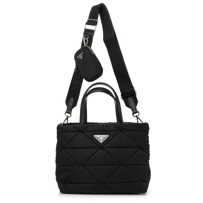 Prada Re-Nylon Nappa Triangle Quilted Padded Double Handled Zip Pocket Tote Black 1 of 11