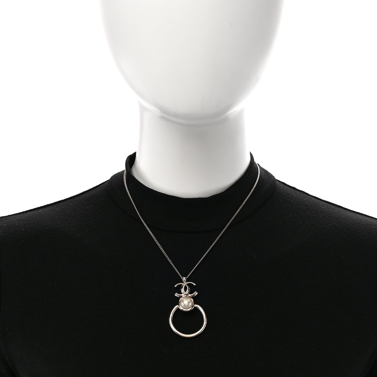 Metal Pearl CC Hoop Drop Pendant Necklace Gold