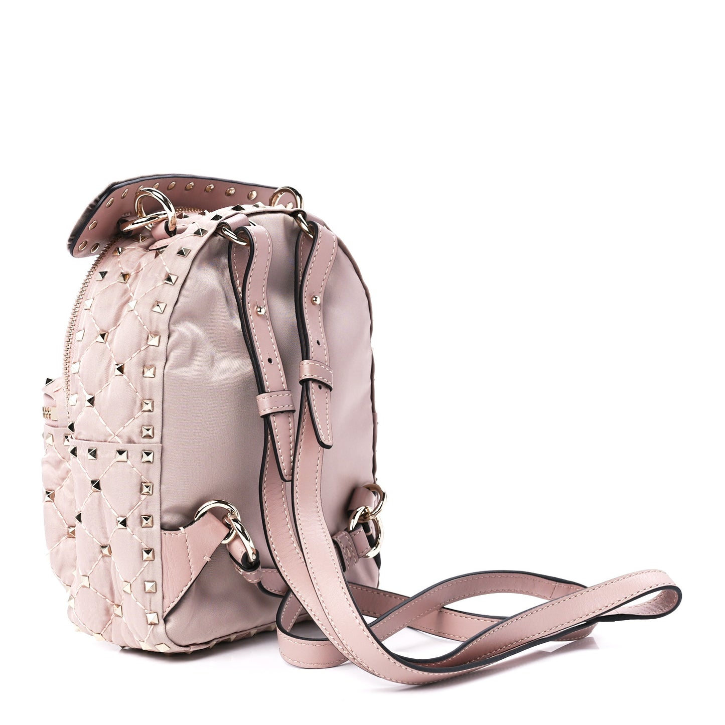 Nylon Quilted Mini Rockstud Spike Backpack Dusty Rose