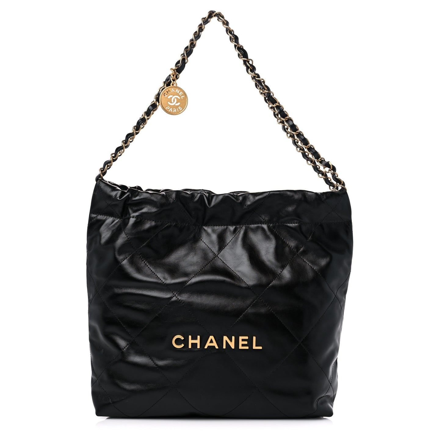 Shiny Calfskin Quilted Small Chanel 22 Black