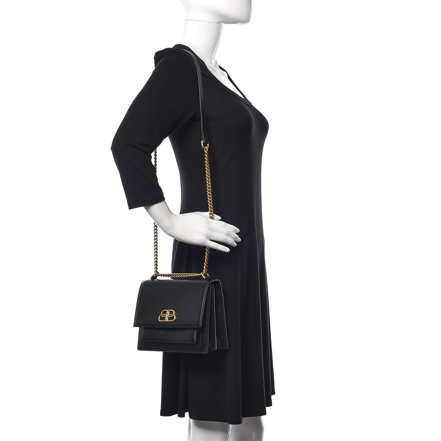 Balenciaga Box Calfskin S Sharp Chain Shoulder Bag Black 2 of 21