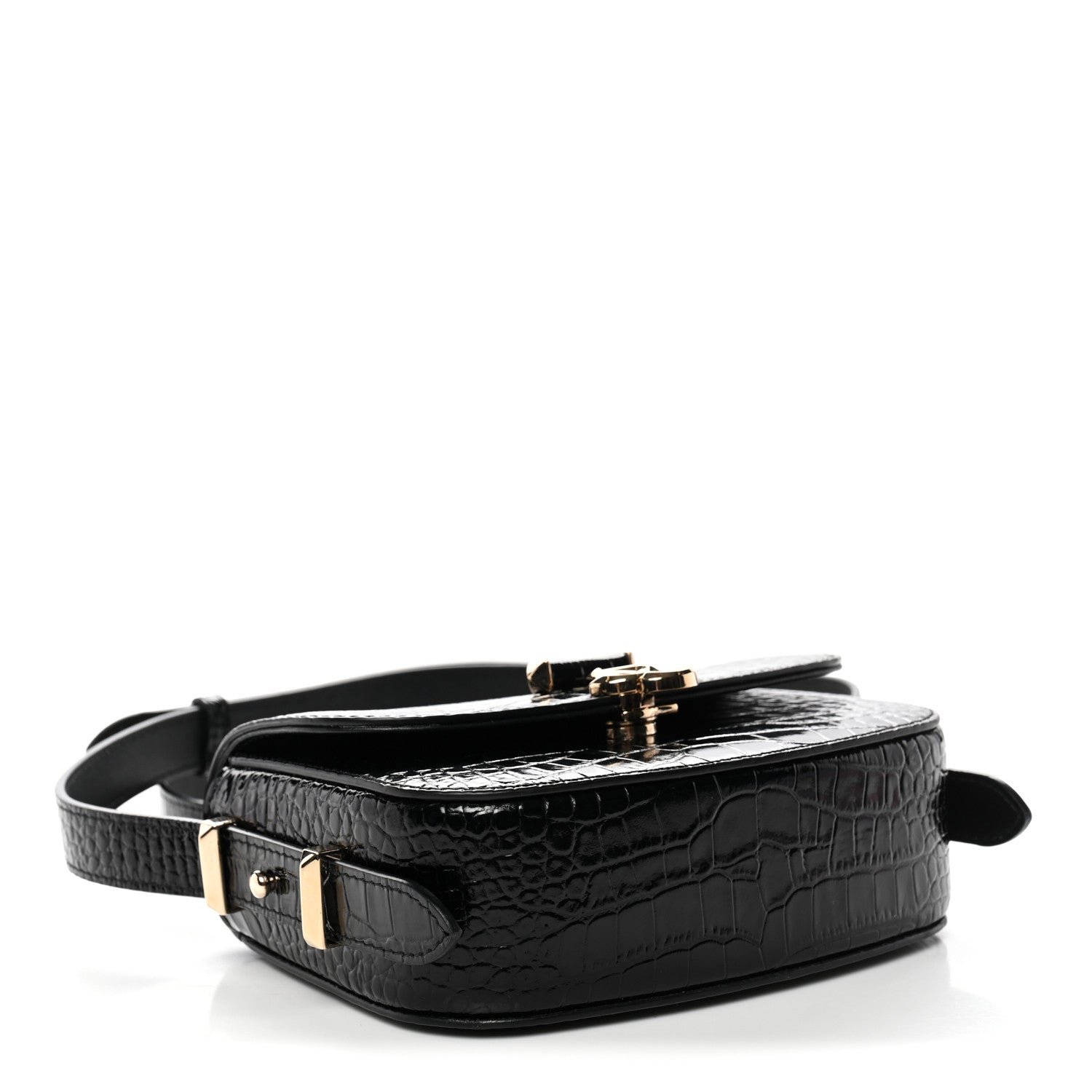 Jimmy Choo Calfskin Crocodile Embossed JCB Crossbody Bag Black