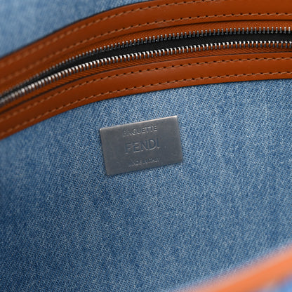 Fendi Denim Vitello King FF Embroidered Baguette Denim Chiaro Brandy 6 of 10