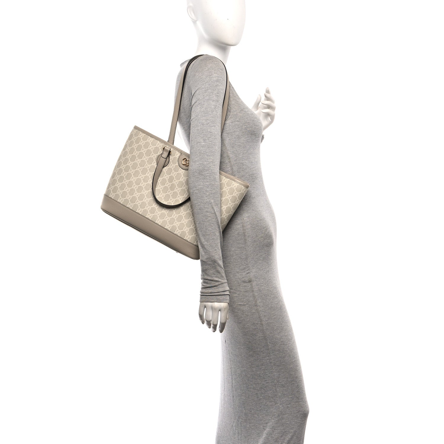 Gucci GG Supreme Monogram Textured Dollar Calfskin Small Ophidia Shoulder Tote Bag Beige Mystic White Oatmeal 2 of 10
