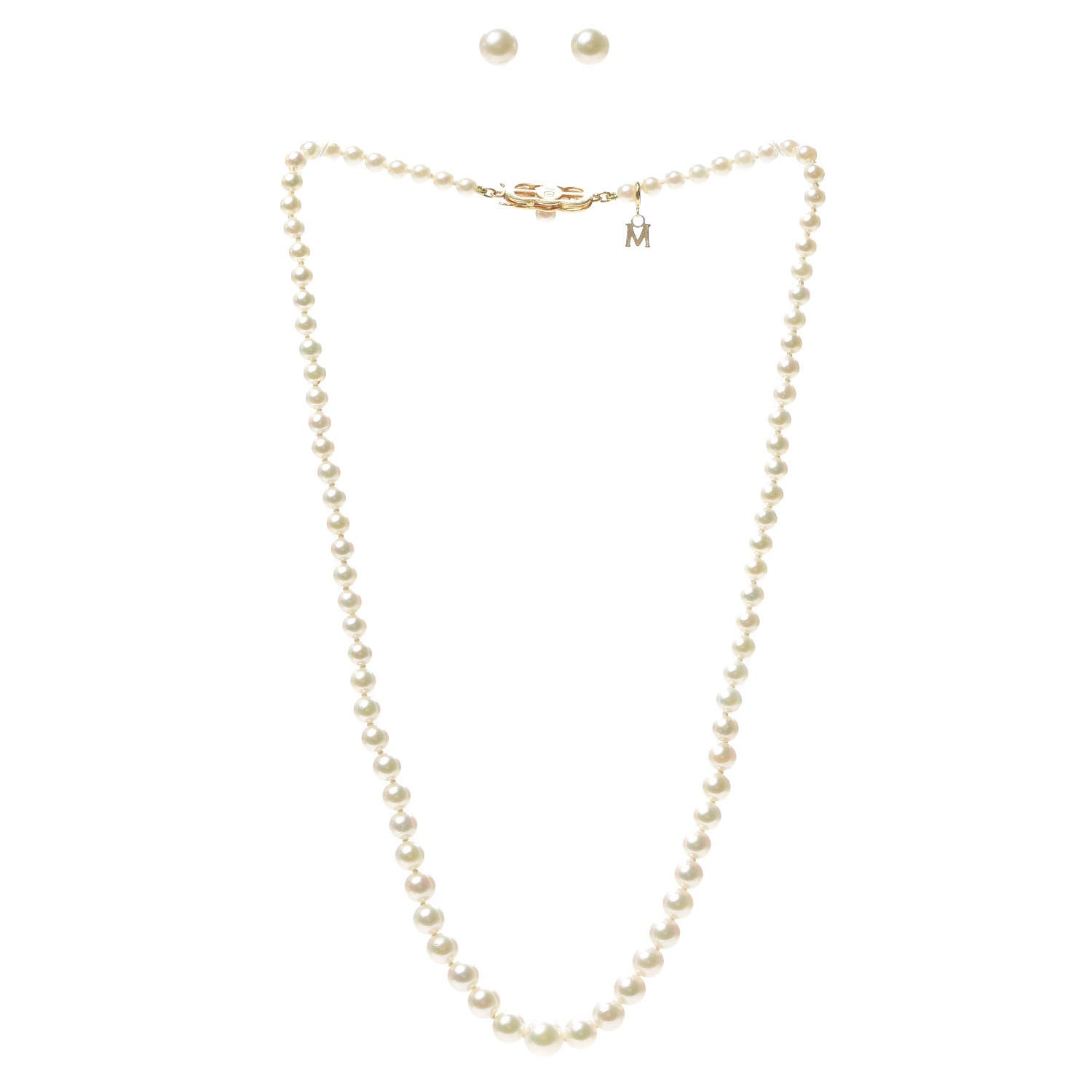 Mikimoto 18K Yellow Gold Akoya Pearl 3.5-7.5mm Graduated Strand Necklace and Earring Set 1 of 6