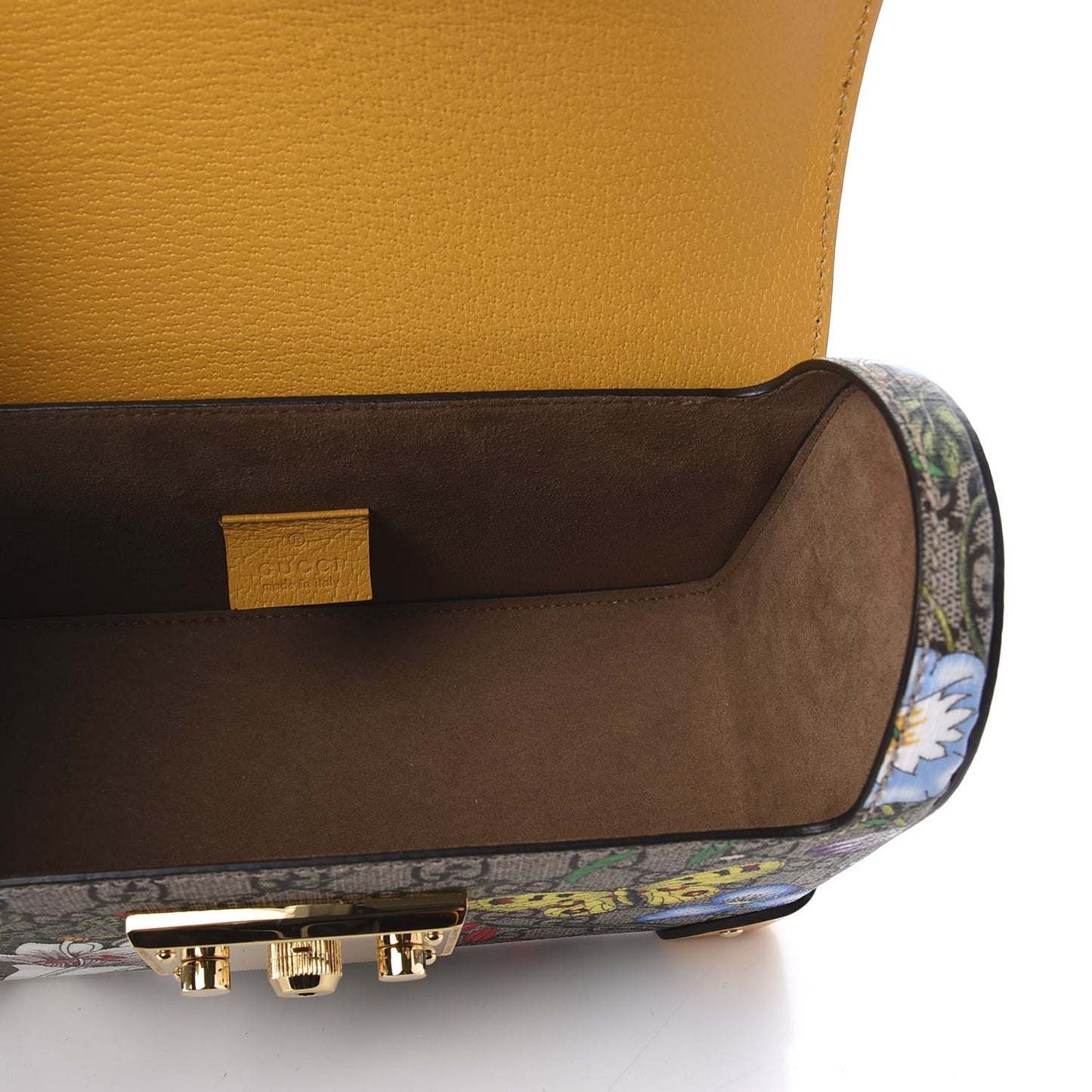 GG Supreme Monogram Flora Small Padlock Bamboo Shoulder Bag Beige Multicolor Crop