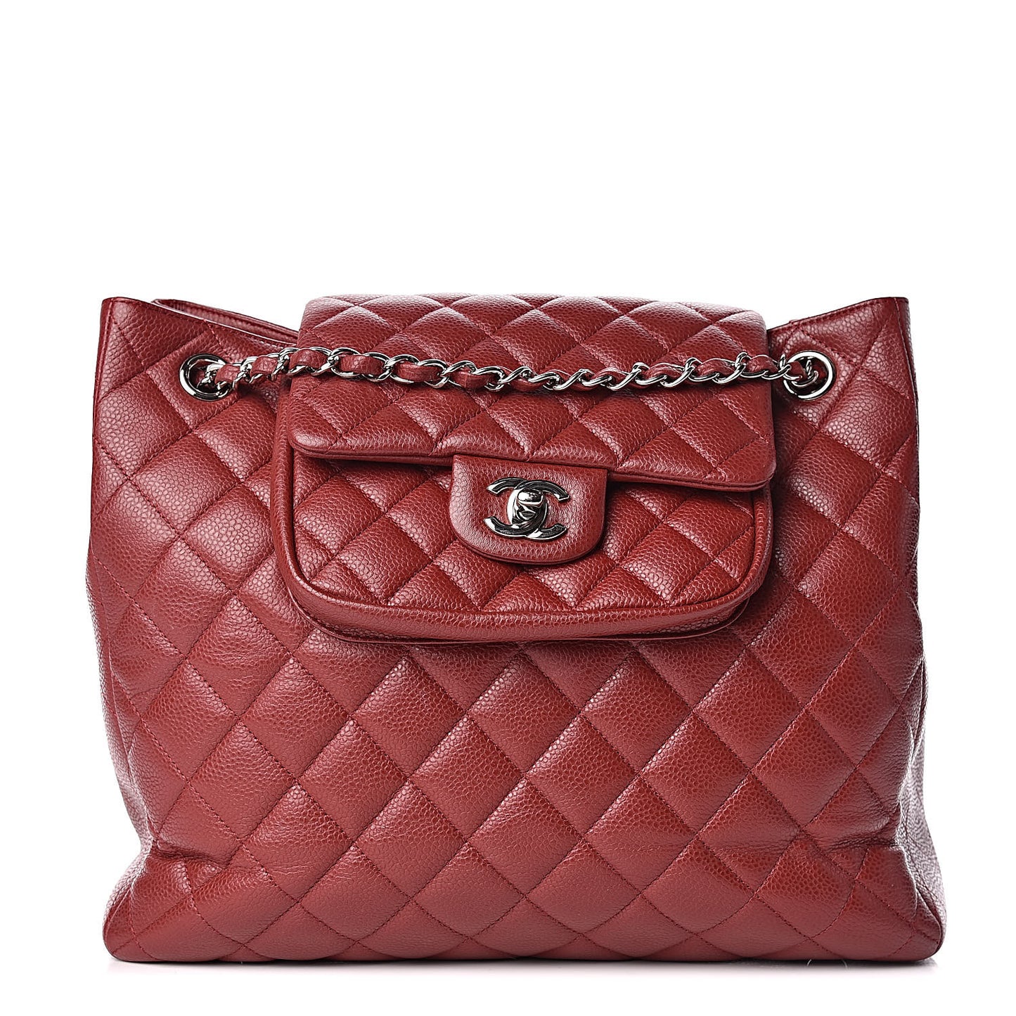 Caviar Quilted Flap Tote Red