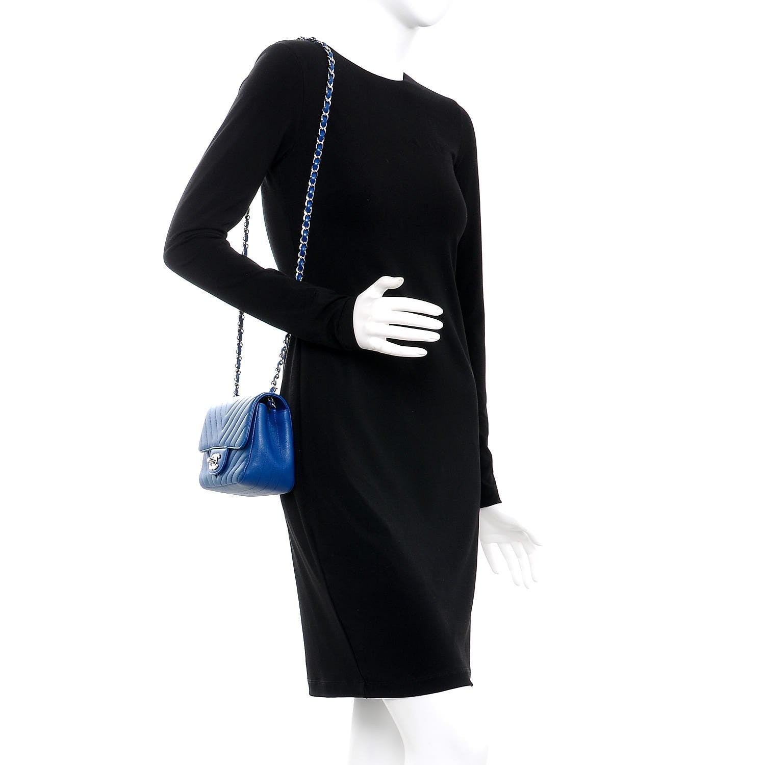Chanel Caviar Chevron Quilted Mini Square Flap Blue 2 of 9