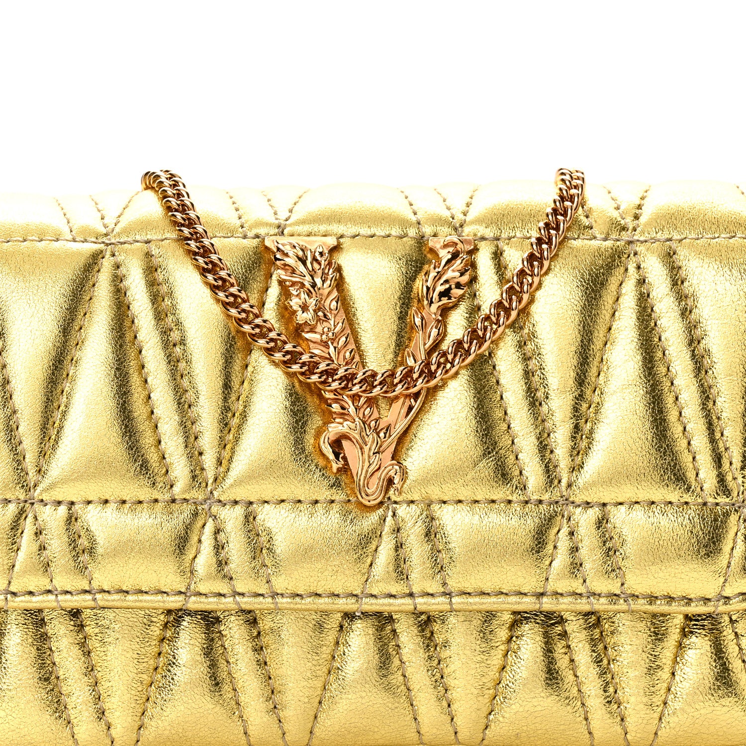Versace Metallic Nappa Quilted Virtus Evening Bag Gold 7 of 9