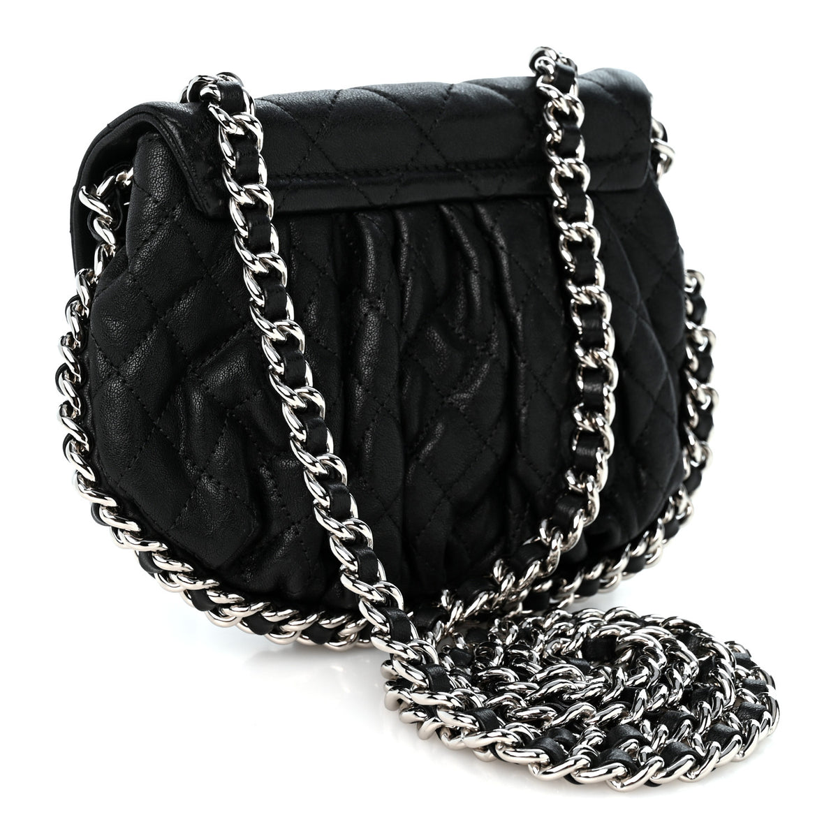 Washed Lambskin Quilted Mini Chain Around Flap Black