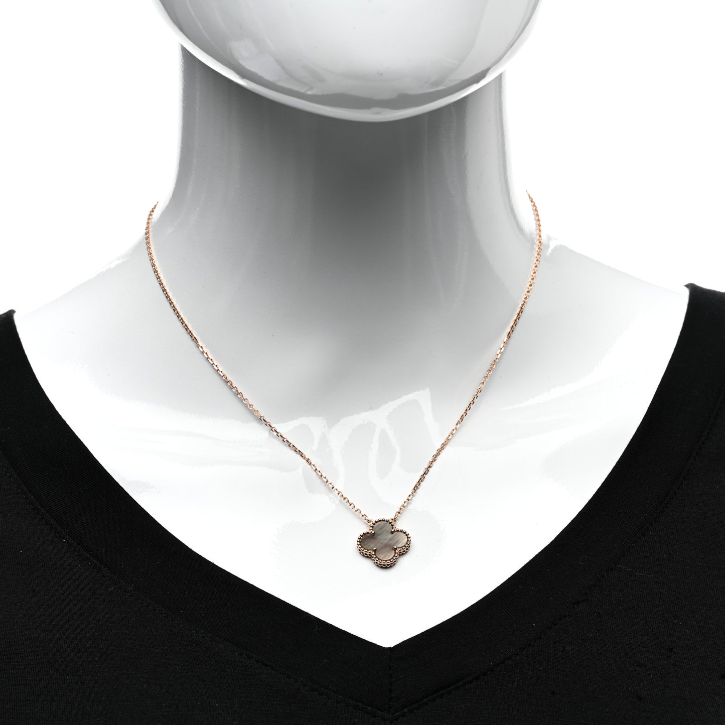 18K Rose Gold Gray Mother of Pearl Vintage Alhambra Pendant Necklace
