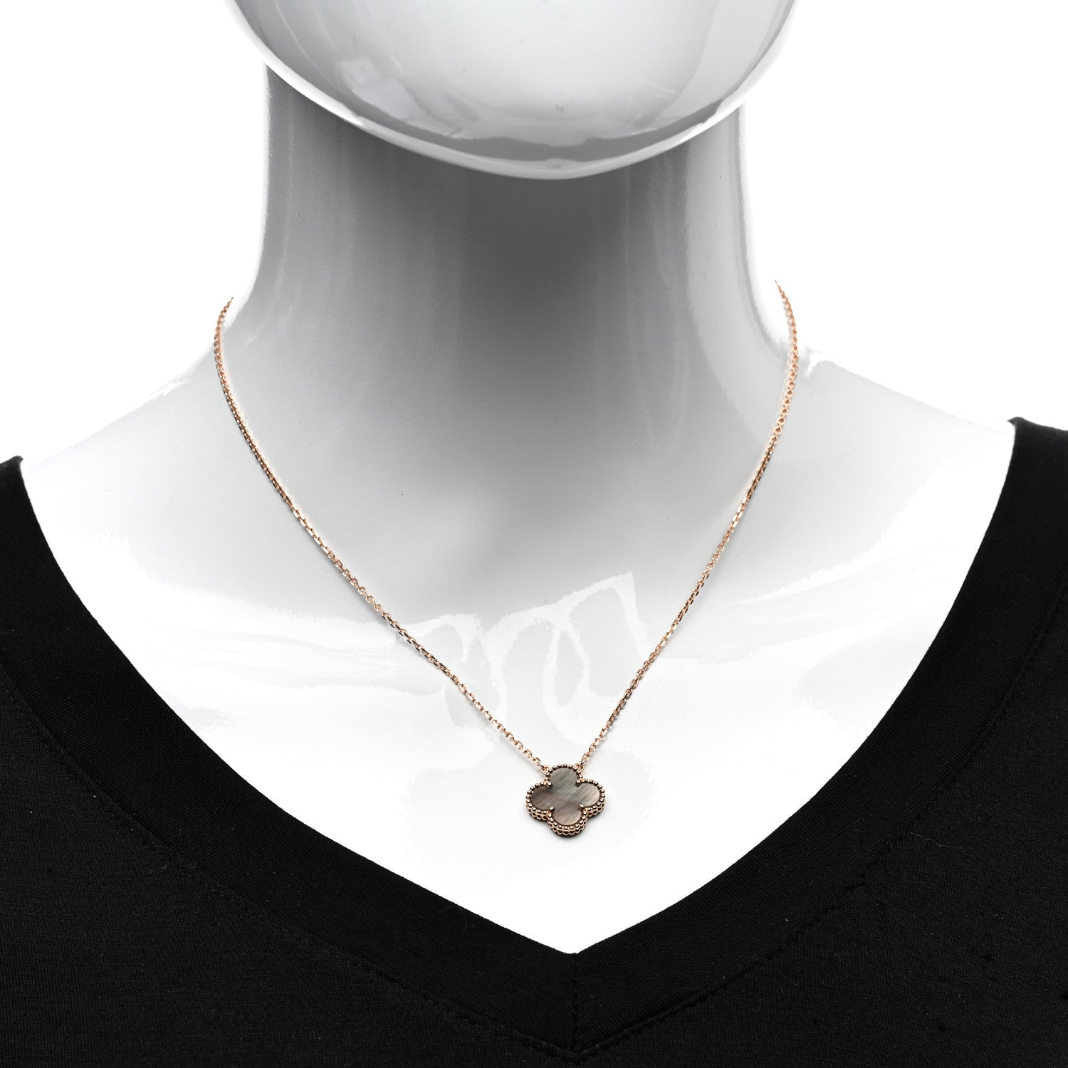 Van Cleef & Arpels 18K Rose Gold Gray Mother of Pearl Vintage Alhambra Pendant Necklace 2 of 6