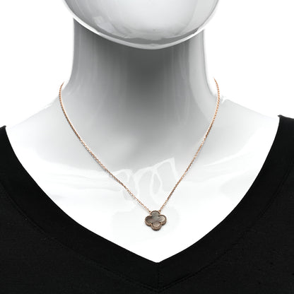 Van Cleef & Arpels 18K Rose Gold Gray Mother of Pearl Vintage Alhambra Pendant Necklace 2 of 6