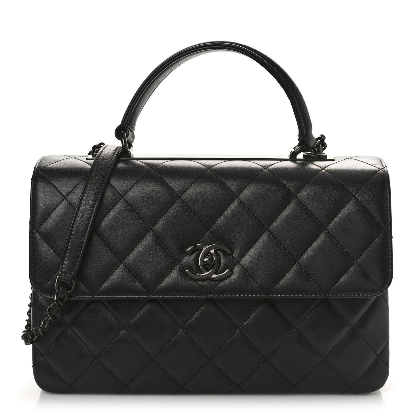 Lambskin Quilted Medium Trendy CC Flap Dual Handle Bag So Black
