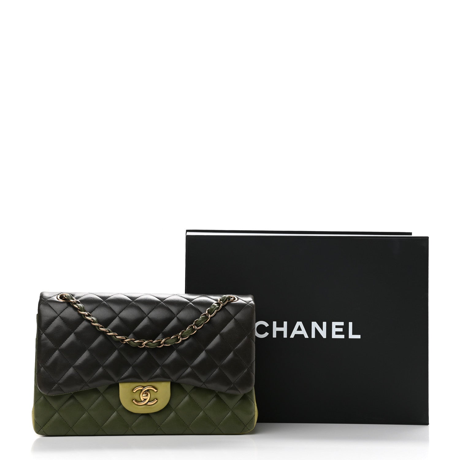 Chanel Lambskin Quilted Tri-Color Jumbo Double Flap Green Brown 14 of 14