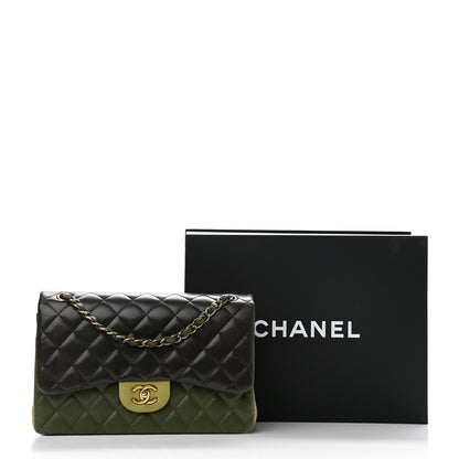 Chanel Lambskin Quilted Tri-Color Jumbo Double Flap Green Brown 14 of 14