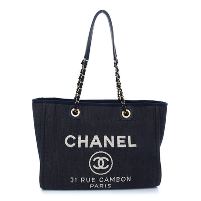 Chanel Denim Small Deauville Tote Dark Blue 1 of 9