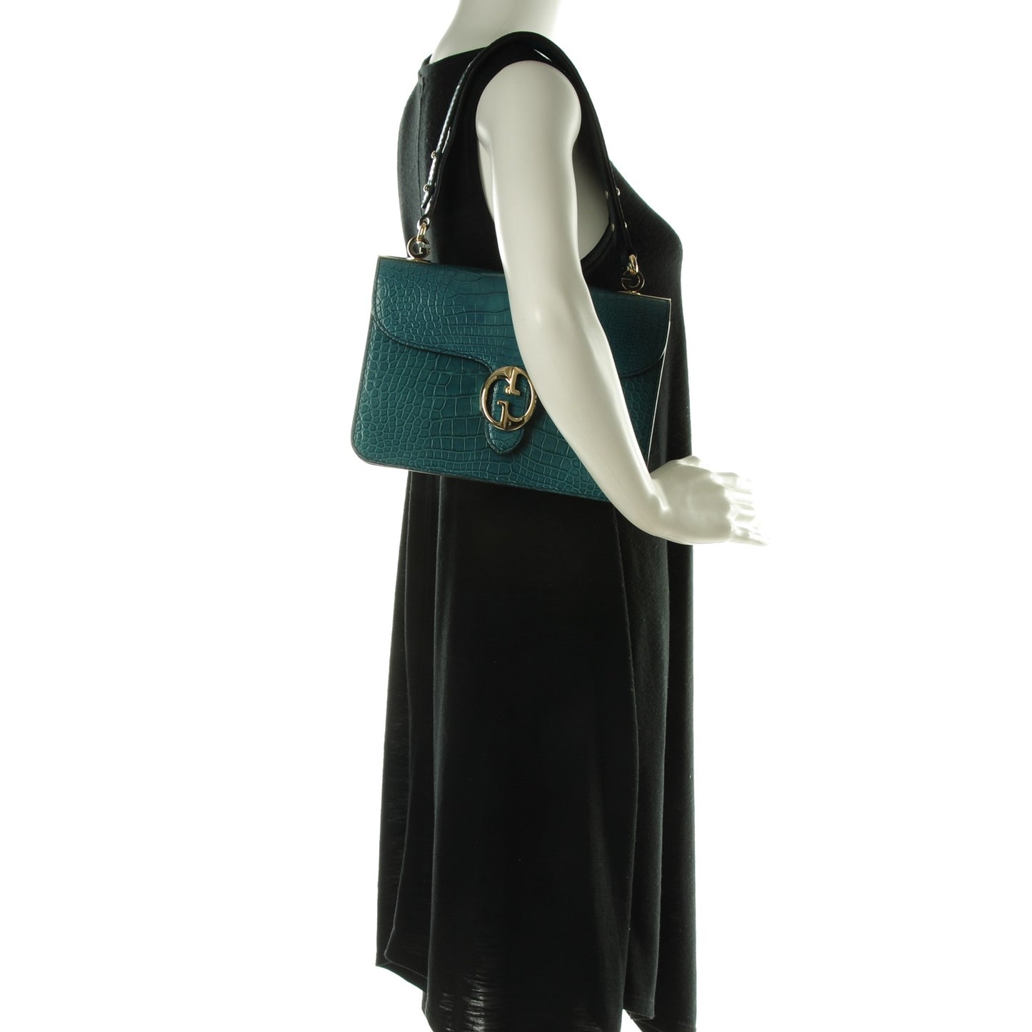 Washed Crocodile Medium 1973 Shoulder Flap Bag Deep Cobalt