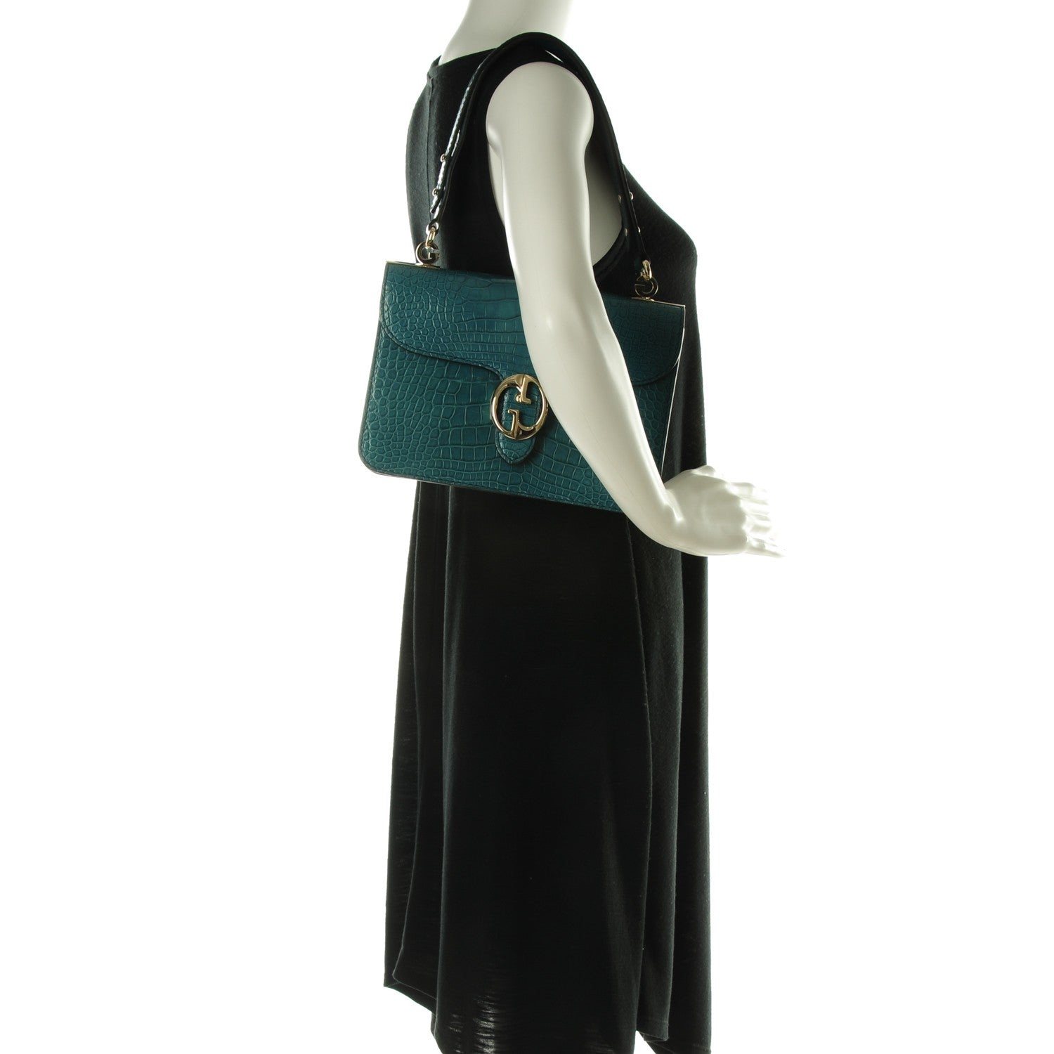 Gucci Washed Crocodile Medium 1973 Shoulder Flap Bag Deep Cobalt 2 of 7