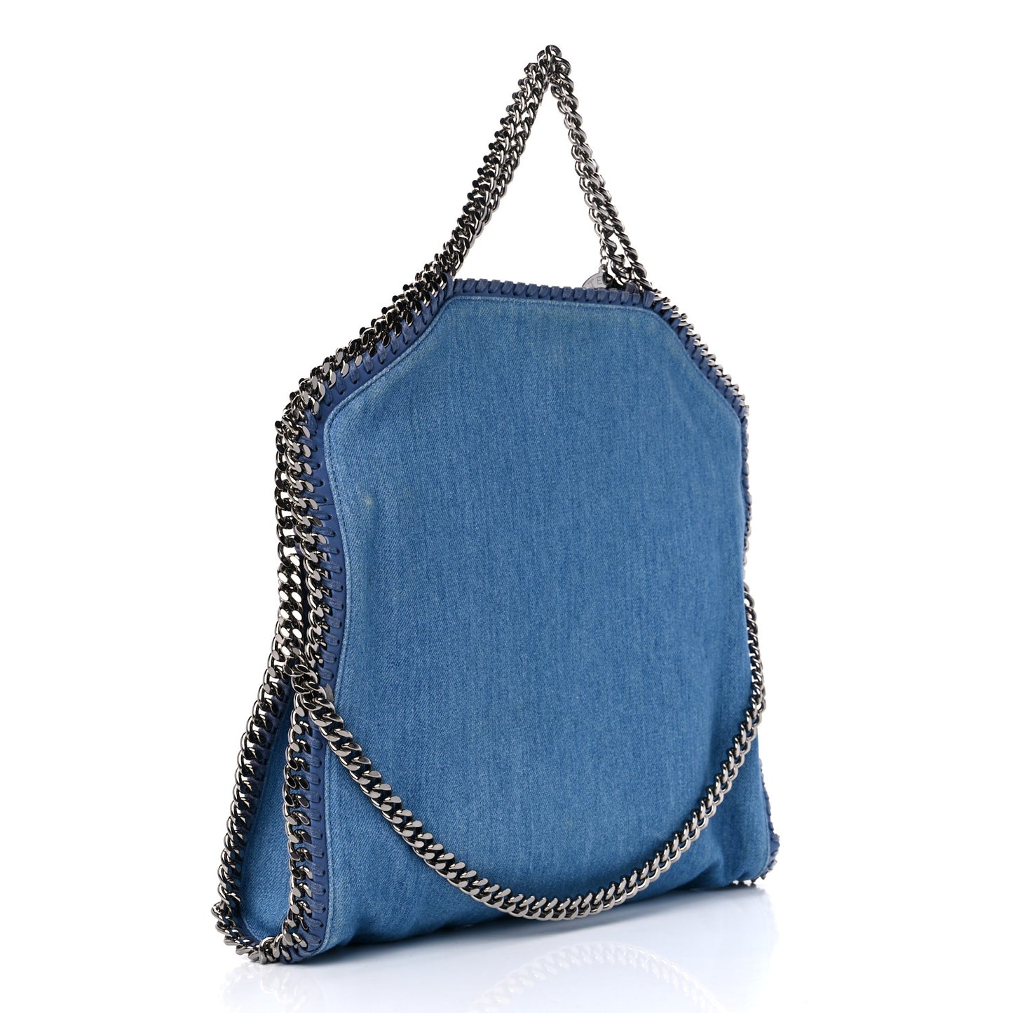 Eco Denim Embroidered Zigarette Falabella Fold Over Tote Blue
