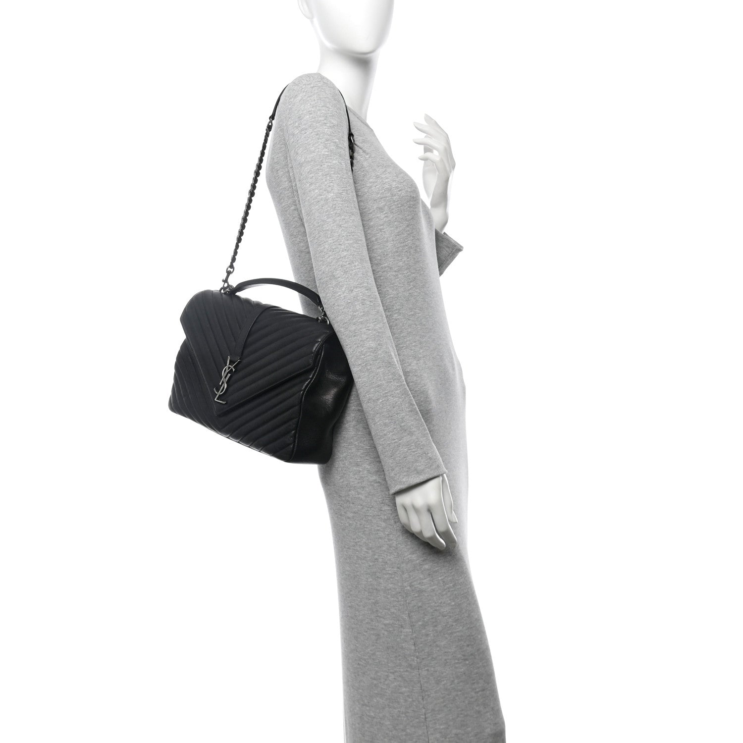 Saint Laurent Sheepskin Matelasse Chevron Monogram Large College Satchel Black 2 of 11