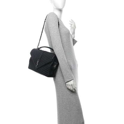 Saint Laurent Sheepskin Matelasse Chevron Monogram Large College Satchel Black 2 of 11
