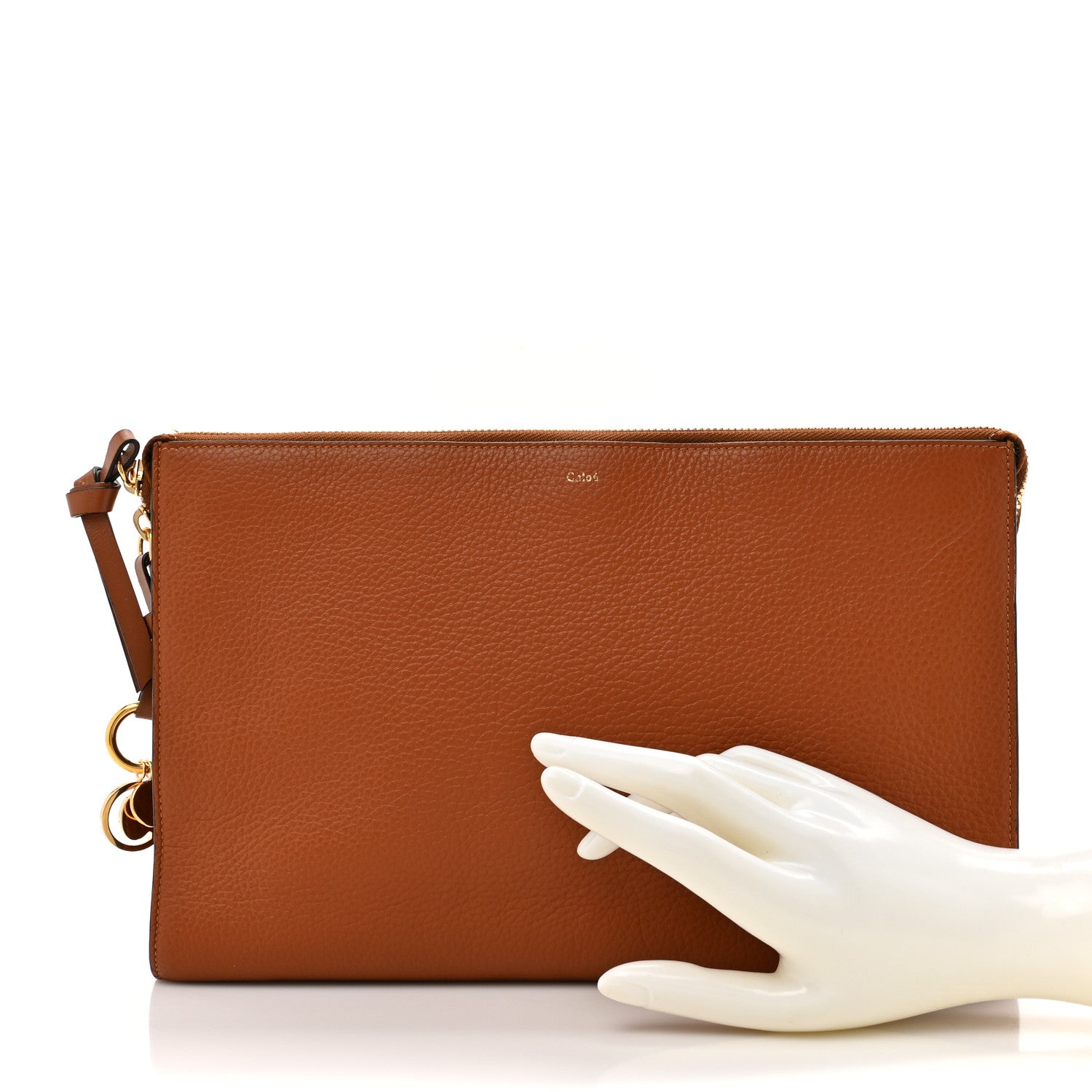 Chloe Calfskin Alphabet Flat Pouch Clutch Tan 2 of 9