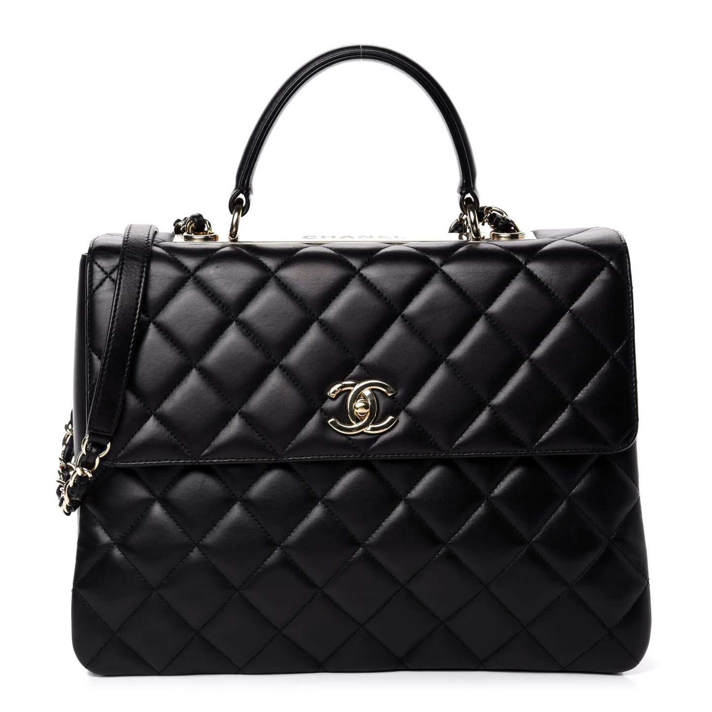 Lambskin Quilted Large Trendy CC Dual Handle Flap Bag Black