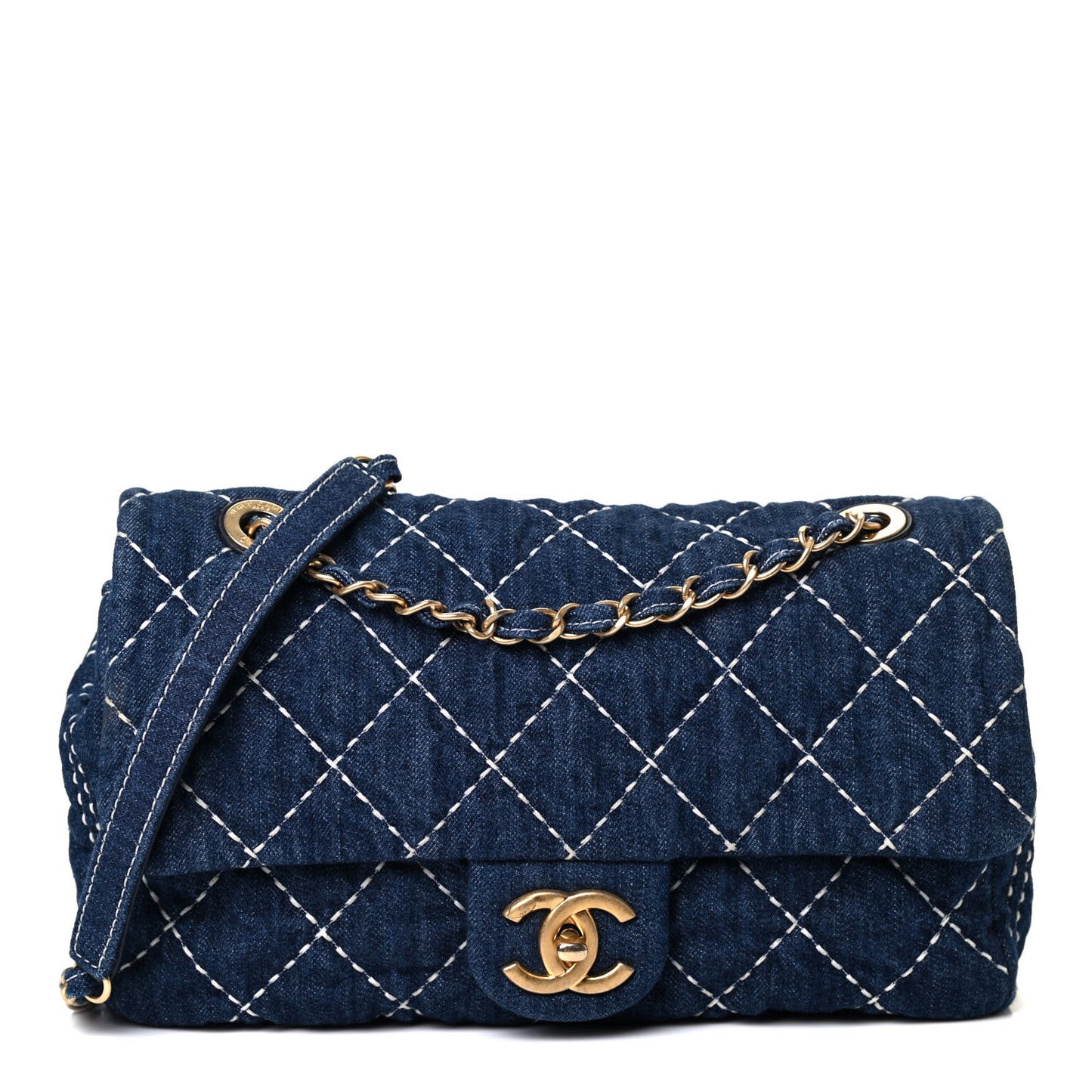 Denim Quilted Medium Denim Trip Single Flap Blue