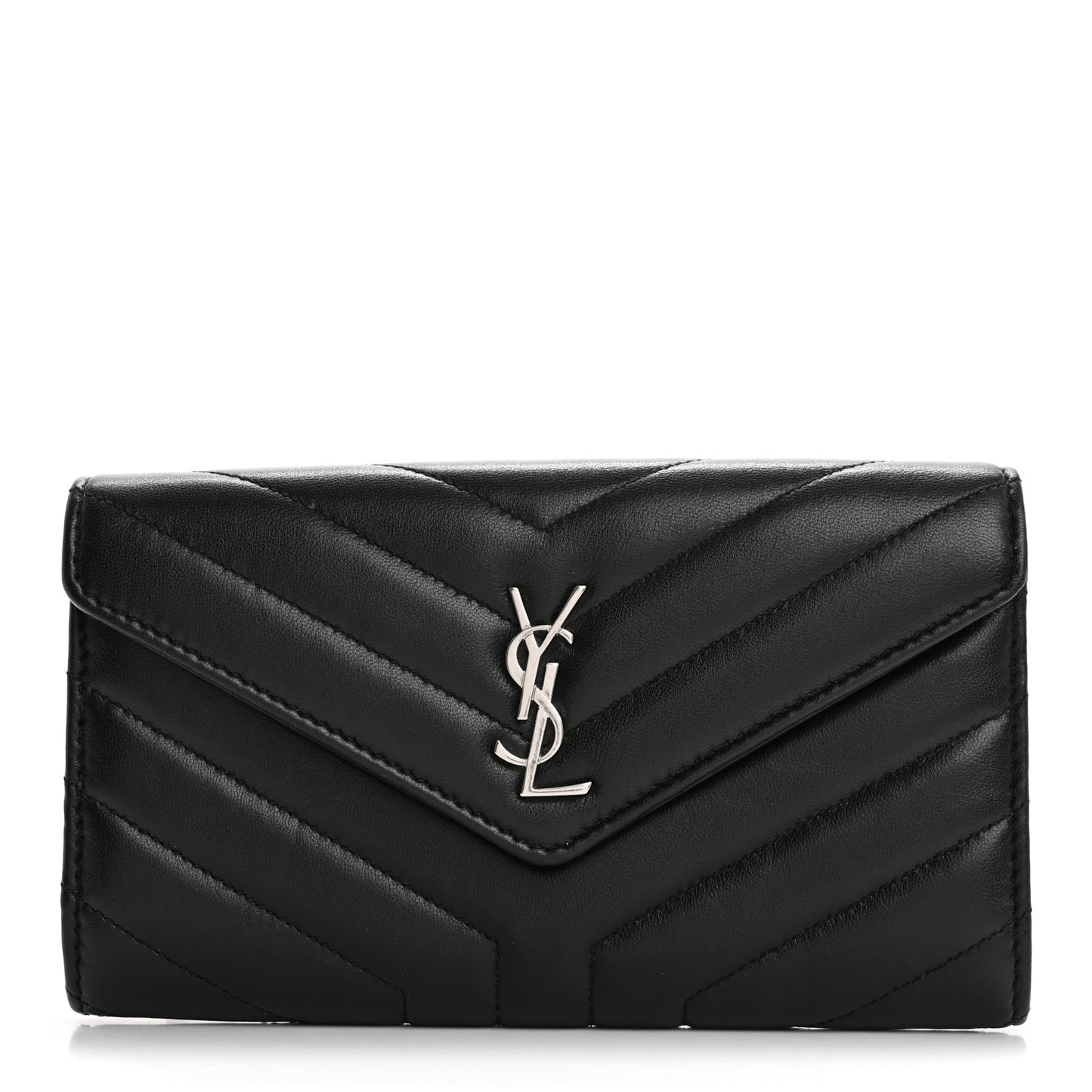 Lambskin Y Quilted Monogram Large Loulou Flap Wallet Black