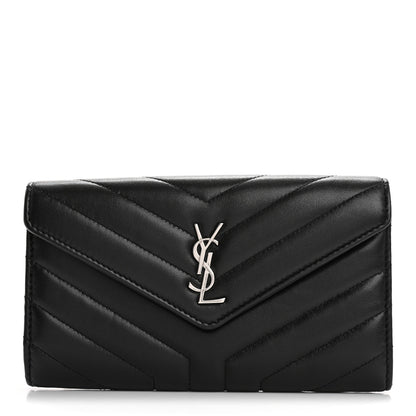 Saint Laurent Lambskin Y Quilted Monogram Large Loulou Flap Wallet Black 1 of 13