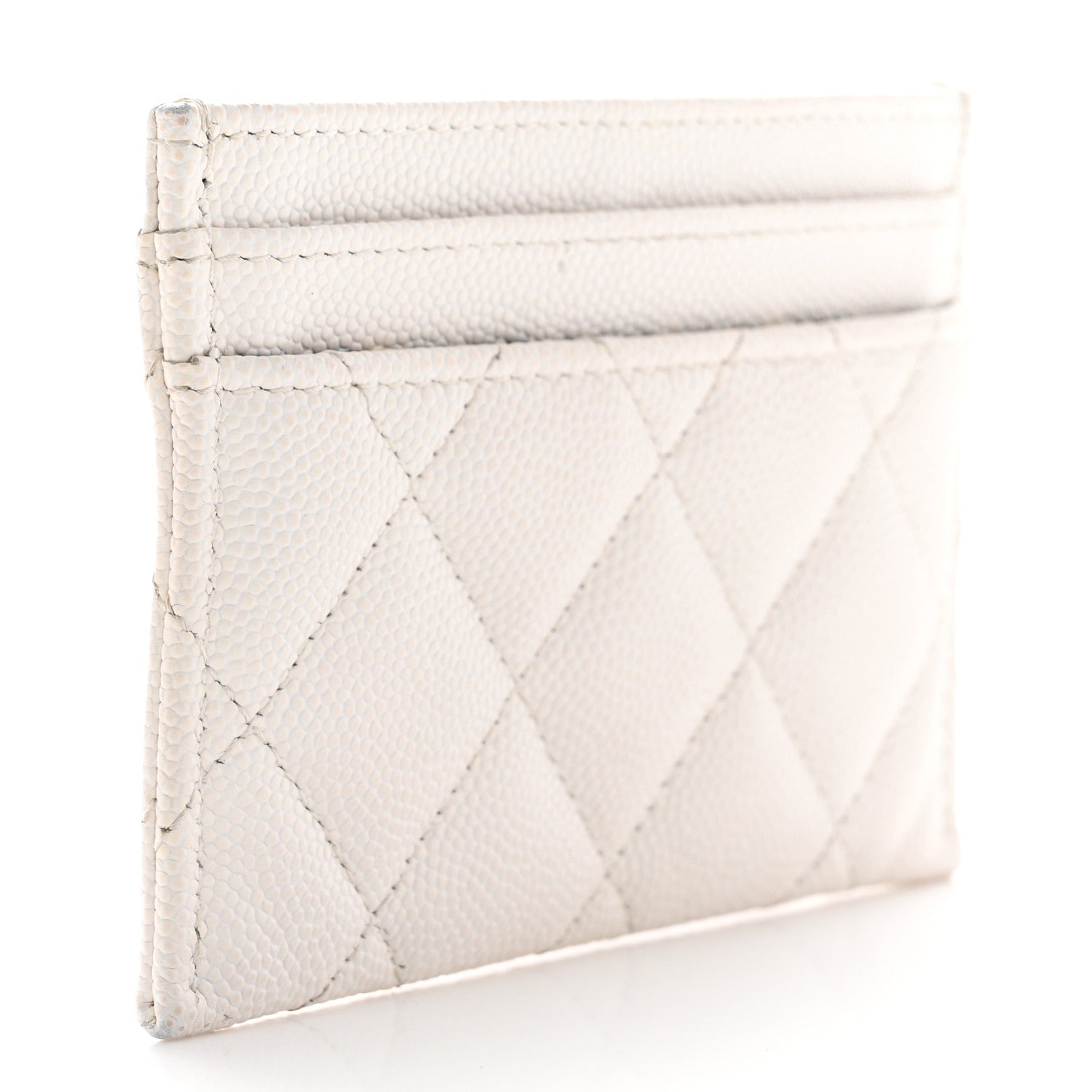 Chanel Caviar Metal Quilted Striated CC Card Holder White 3 of 11