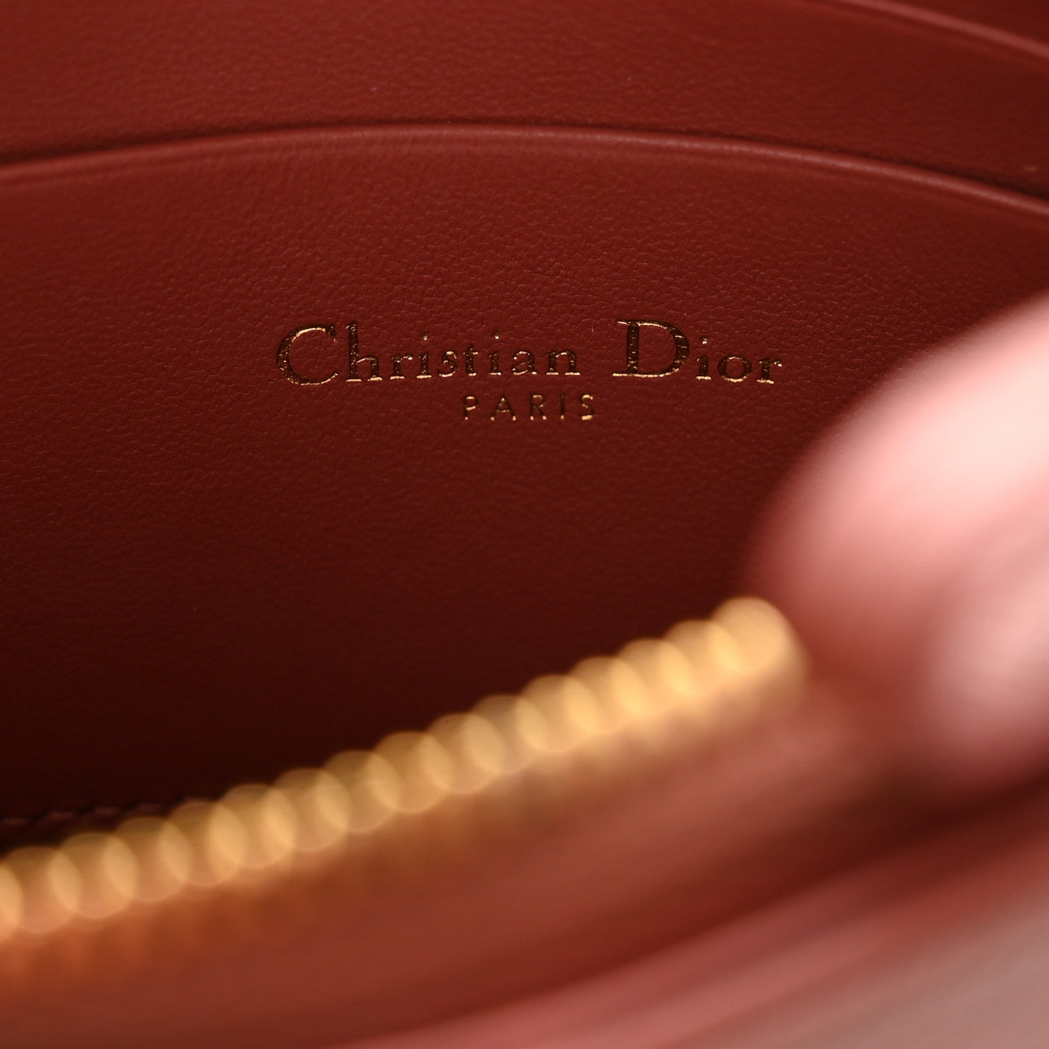 Christian Dior Calfskin Cannage Caro Zipped Pouch With Chain Rust 6 of 10