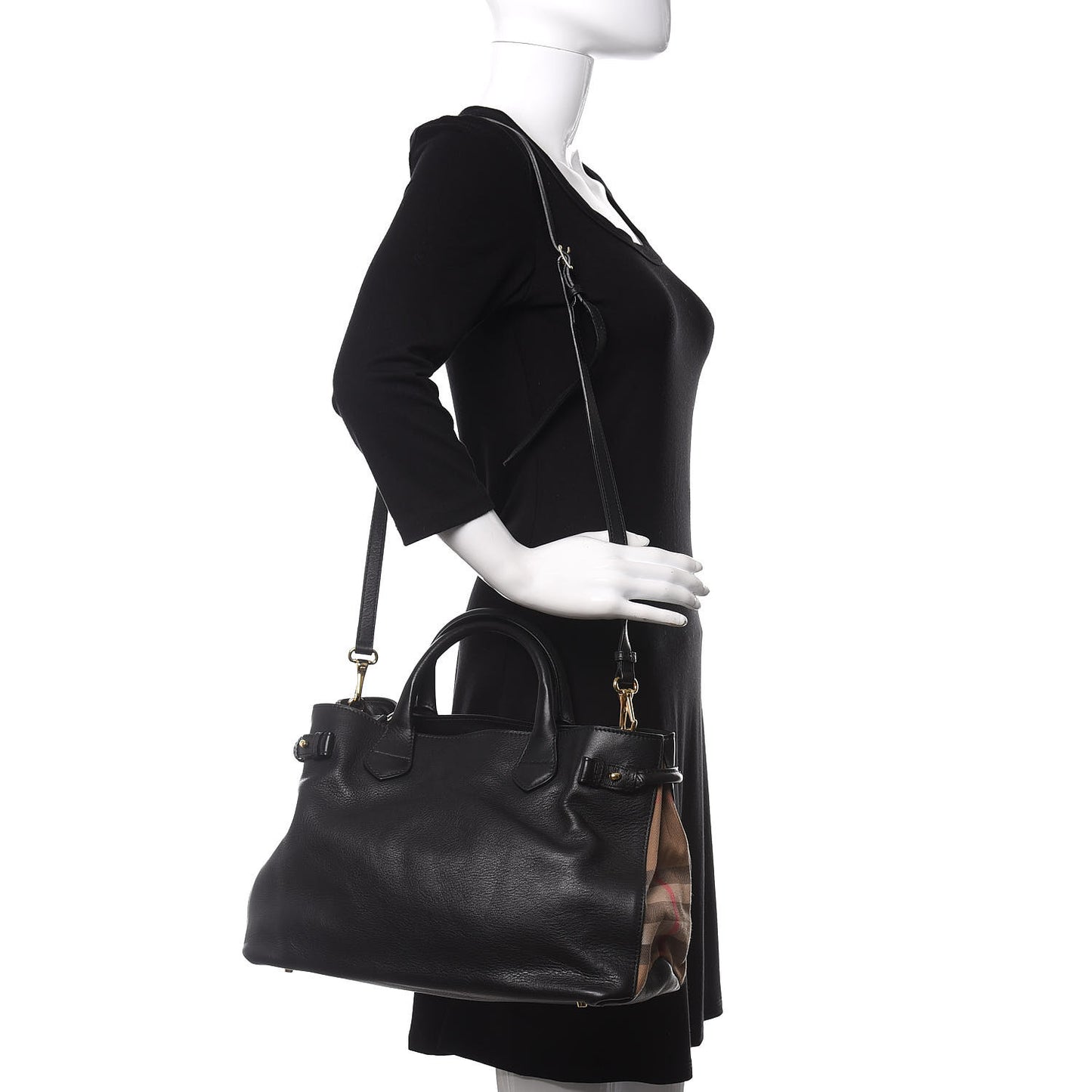 Smooth Calfskin Medium Banner Tote Black