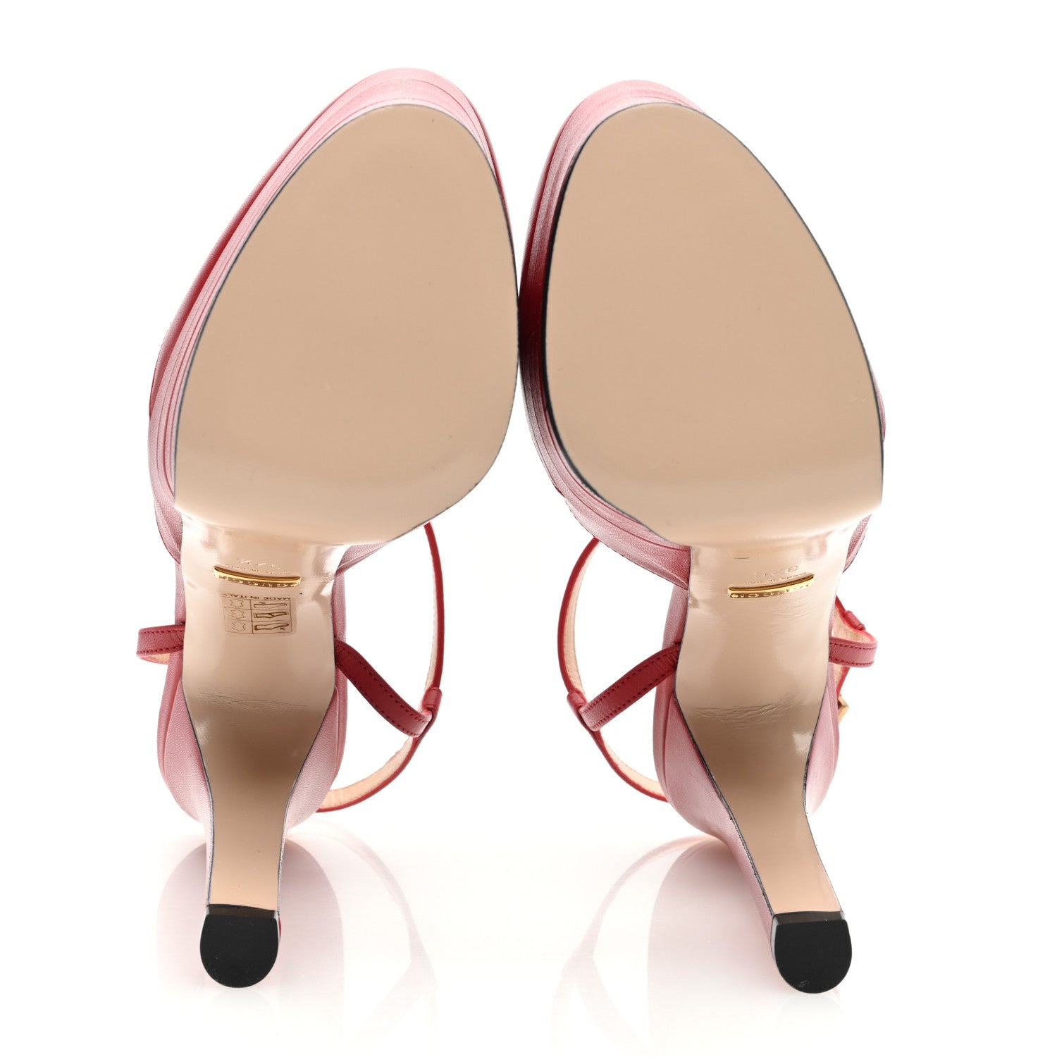 Gucci Malaga Kid Angel T-Strap Platform High Heel Pumps 37.5 Hibiscus Red 5 of 7