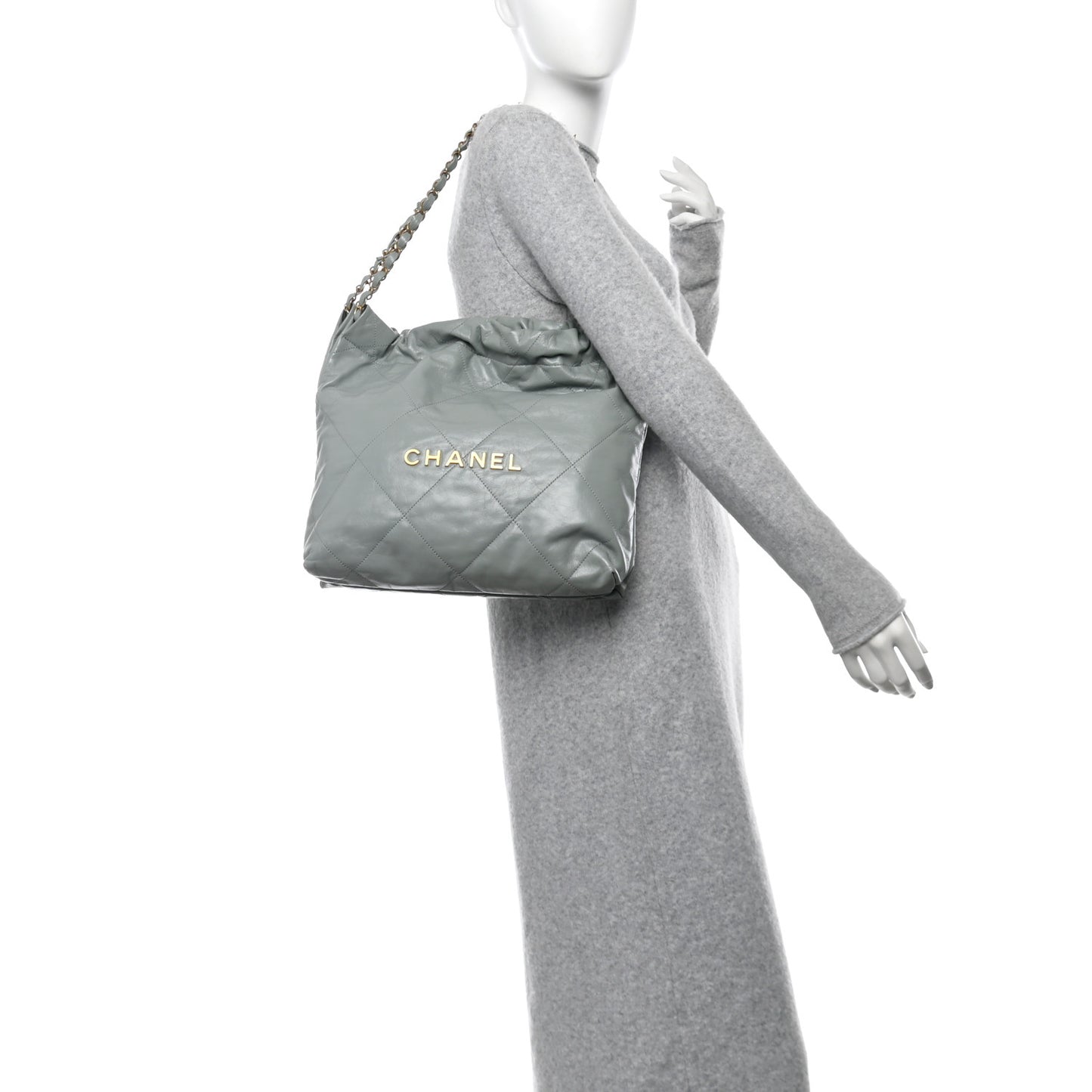 Shiny Calfskin Quilted Small Chanel 22 Light Blue