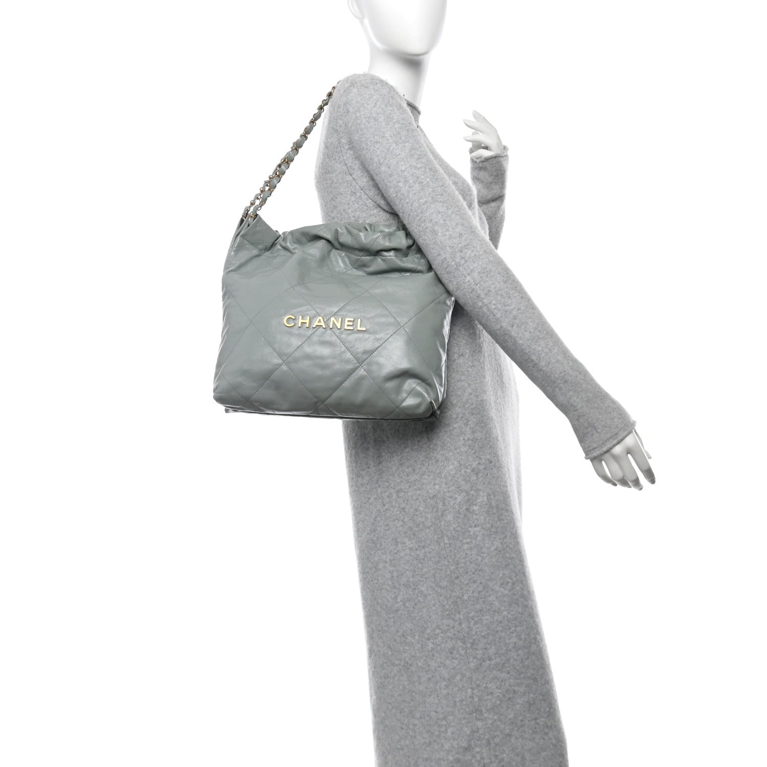 Chanel Shiny Calfskin Quilted Small Chanel 22 Light Blue 3 of 13