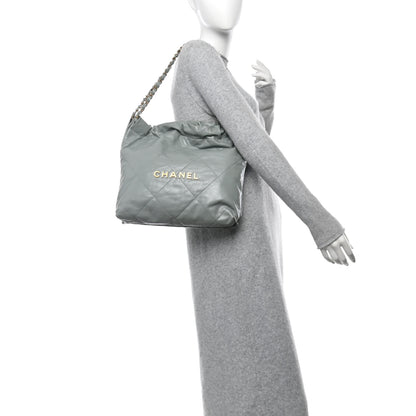 Chanel Shiny Calfskin Quilted Small Chanel 22 Light Blue 3 of 13