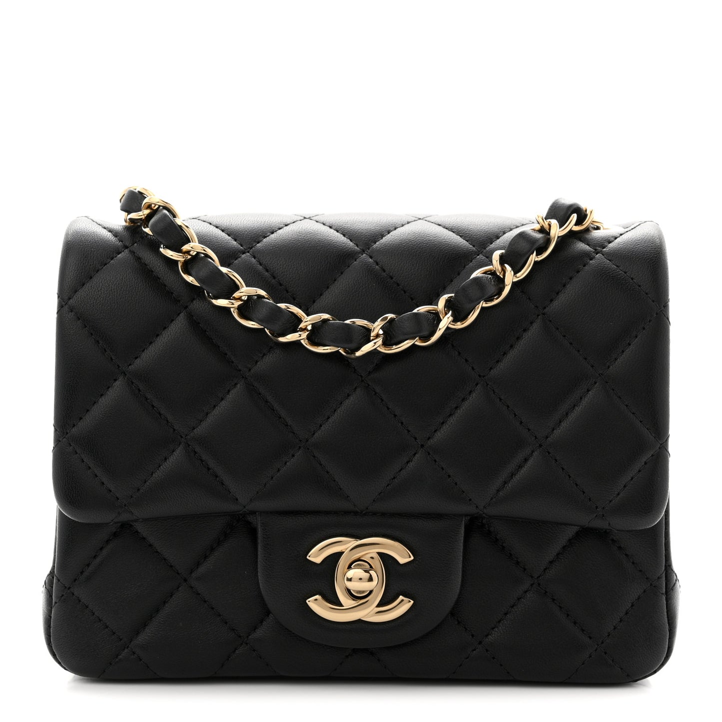 Lambskin Quilted Mini Square Flap Black