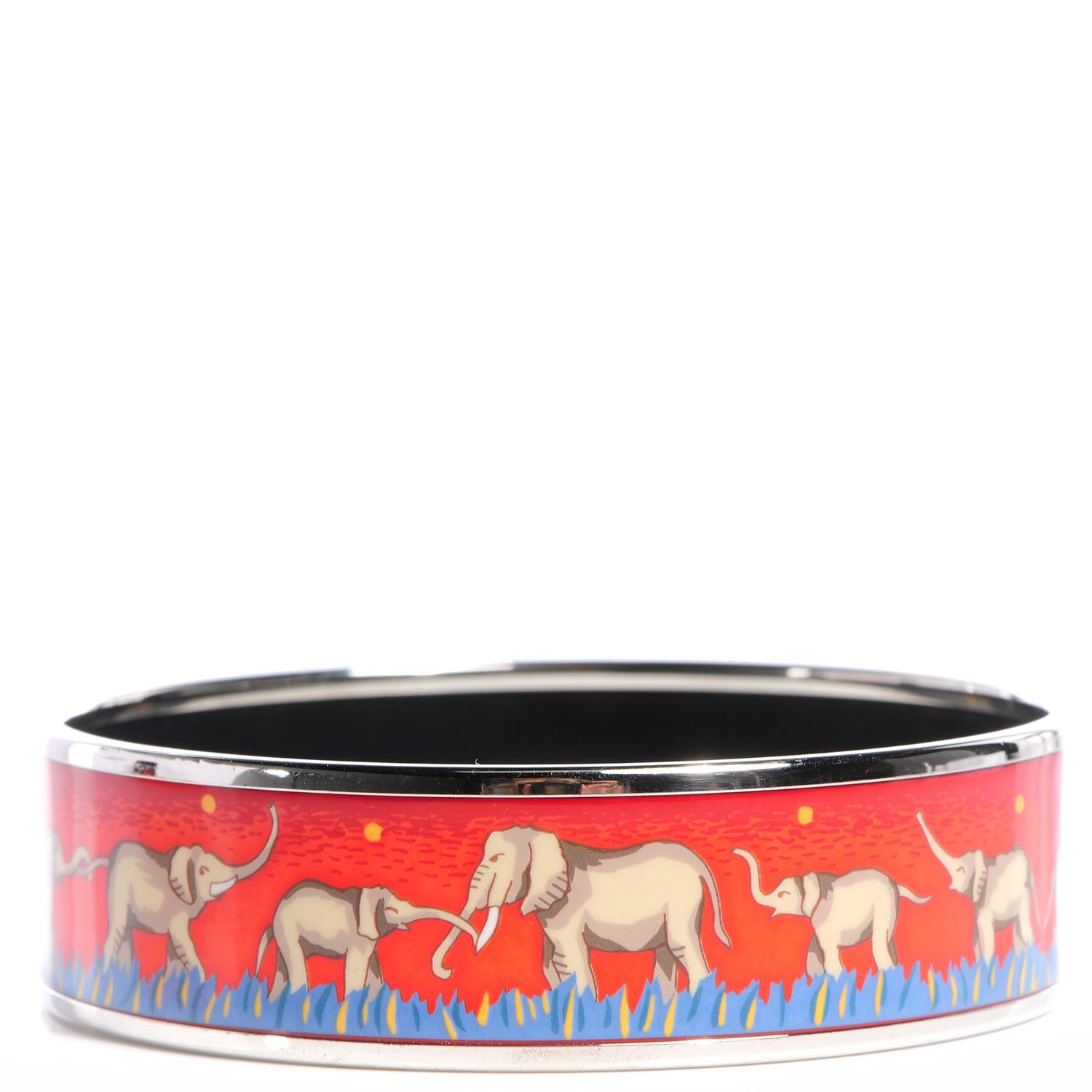 Hermes Enamel Printed Elephants Grazing Wide Bracelet 70 1 of 5
