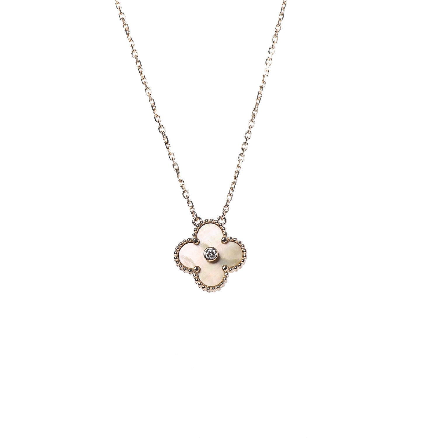Van Cleef & Arpels 18K Yellow Gold Diamond Yellow Mother of Pearl Vintage Alhambra Pendant Necklace 4 of 8