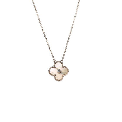 Van Cleef & Arpels 18K Yellow Gold Diamond Yellow Mother of Pearl Vintage Alhambra Pendant Necklace 4 of 8
