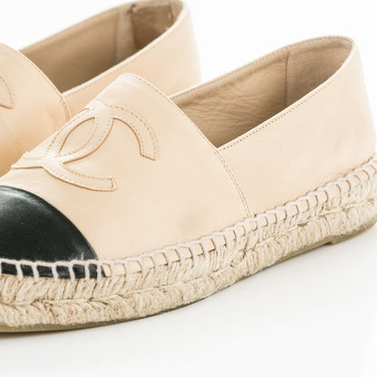 Chanel Lambskin CC Espadrilles 37 Beige Black 10 of 10