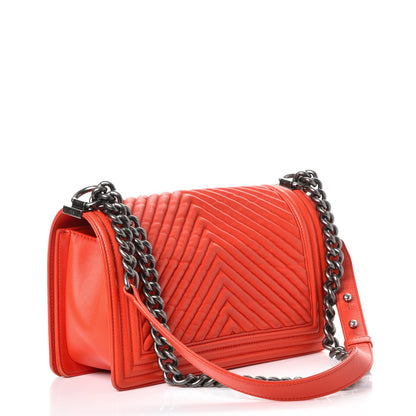 Chanel Wrinkled Lambskin Chevron Quilted Medium Boy Flap Orange 4 of 14