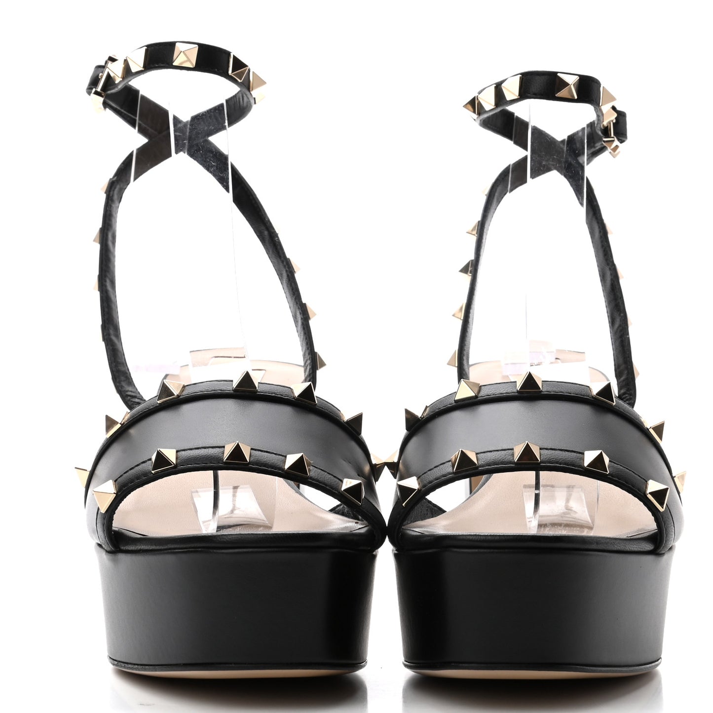 Calfskin Rockstud 35/75mm Platform Sandals 40.5 Black