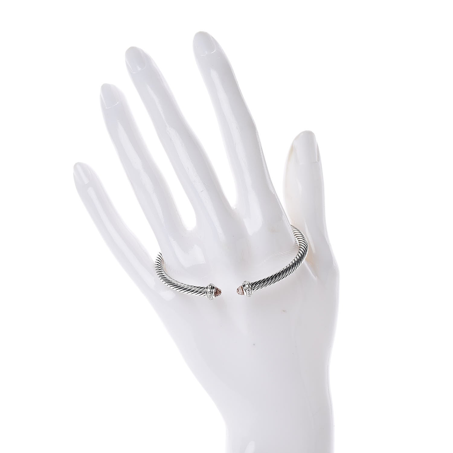 David Yurman Sterling Silver Morganite Diamond 4mm Cable Classics Bracelet 2 of 4