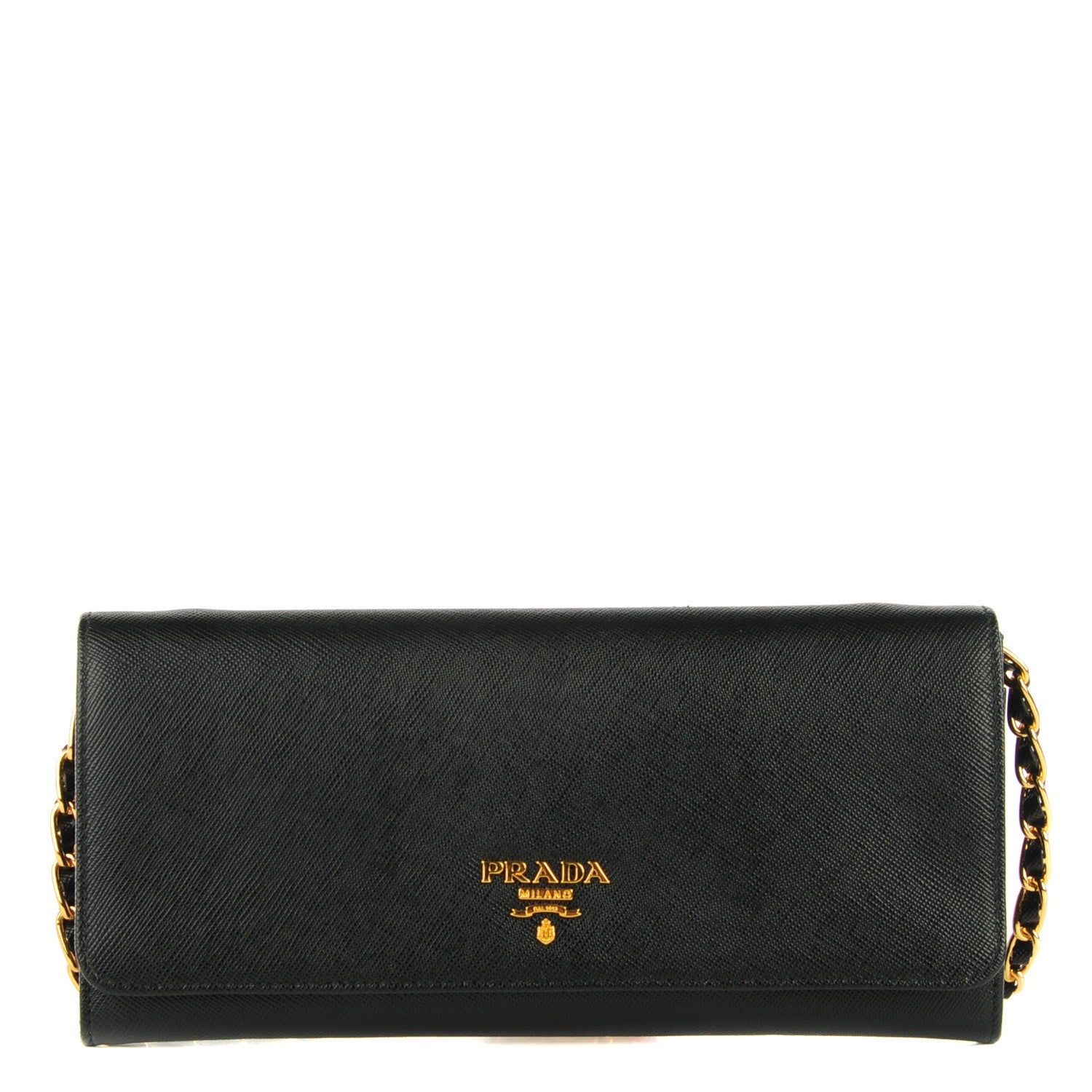 Prada Saffiano Metal Oro Chain Wallet Nero Black 1 of 8