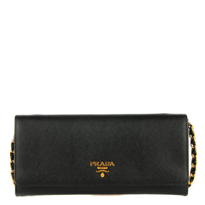 Prada Saffiano Metal Oro Chain Wallet Nero Black 1 of 8